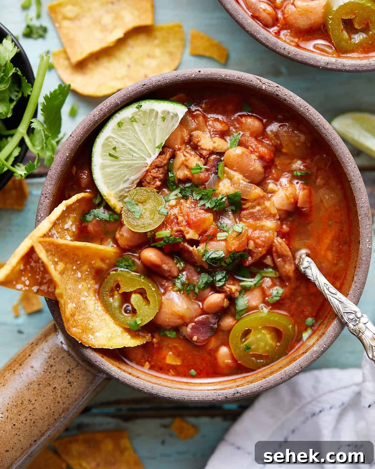 Instant Pot Charro Beans Recipe — Authentic Mexican Frijoles Charros 2 Overhead image of instant pot charro beans.