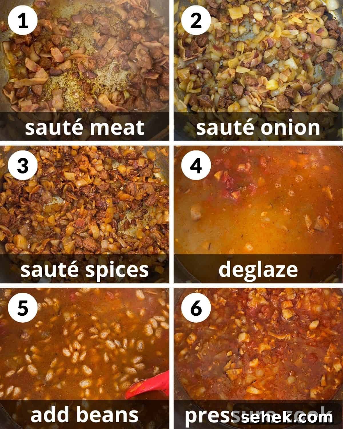 Instant Pot Charro Beans Recipe — Authentic Mexican Frijoles Charros 4 A 6 photo collage showing the assembly of instant pot charro beans.