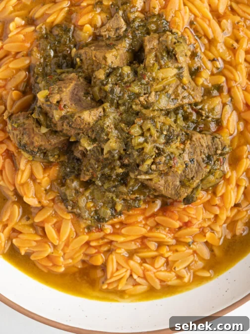 a bowl of orzo with lamb