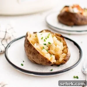 photo of a baked potato made in the slow cooker on a plate