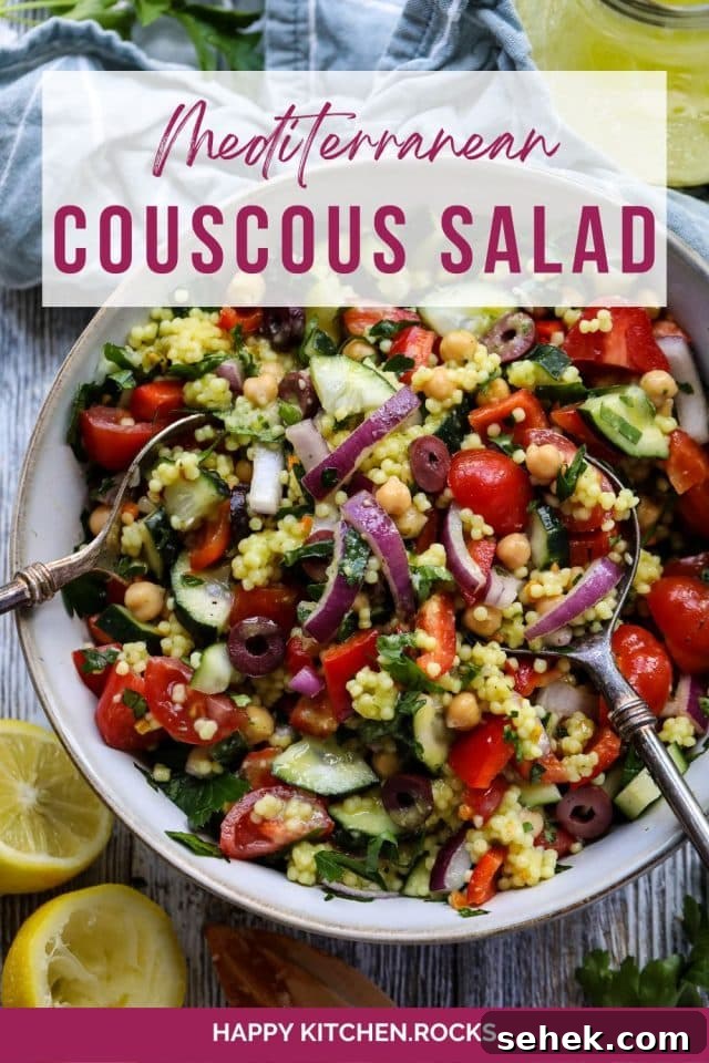 Vibrant Vegan Couscous Salad with Roasted Veggies and Herbs 11 Mediterranean Couscous Salad Pinterest Pin.