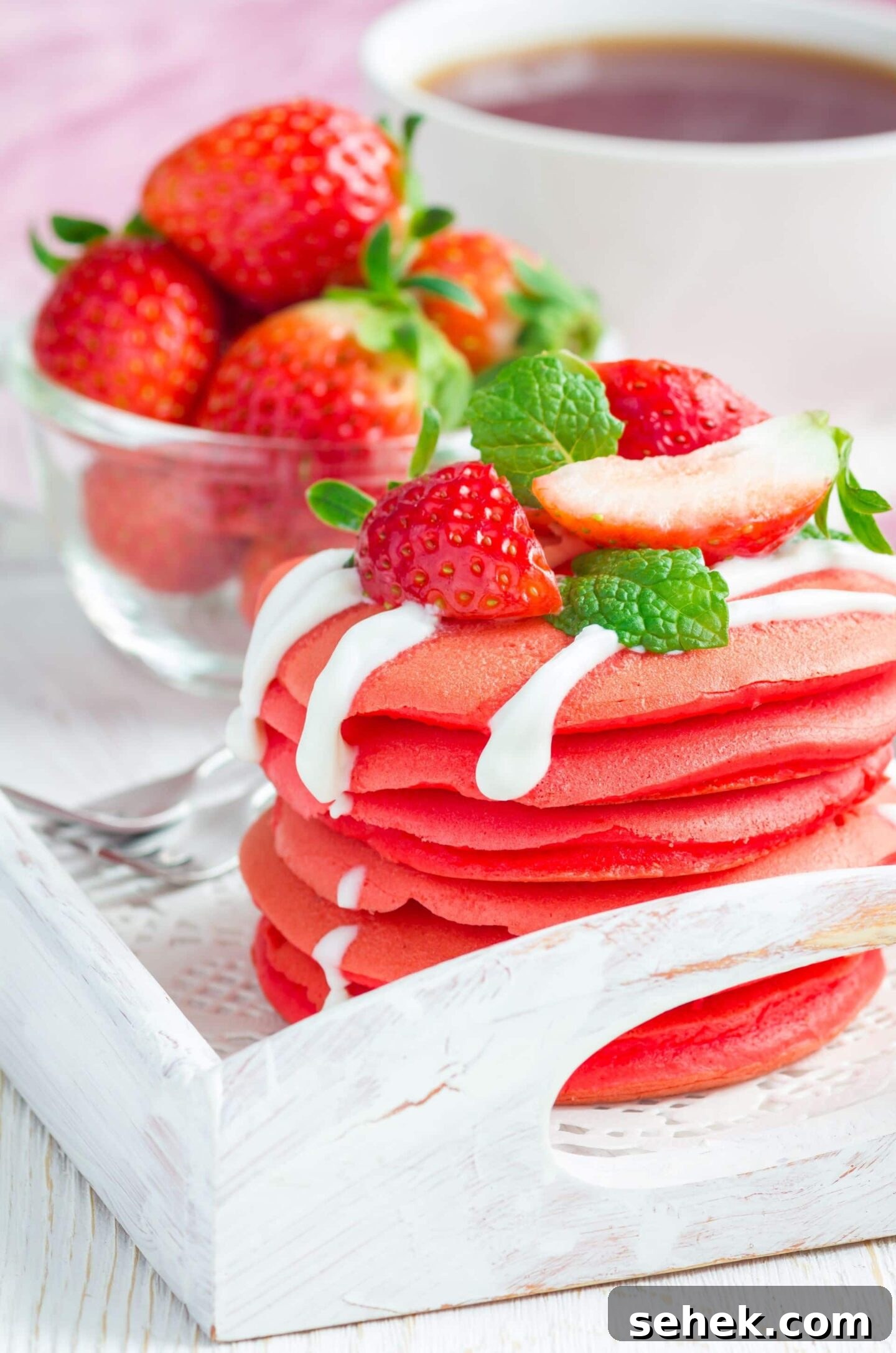 Red Velvet Heart Pancakes Recipe for Valentine’s Brunch 3 Stack of Red Velvet Heart Pancakes