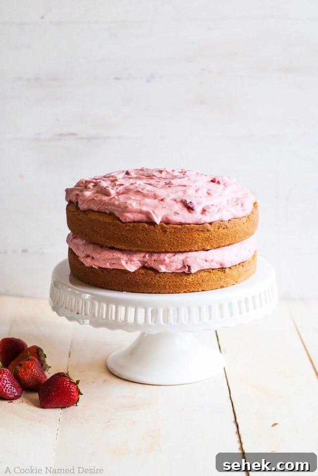 Vanilla Butter Cake with Strawberry-Mint Buttercream Frosting 2 butter cake strawberry frosting
