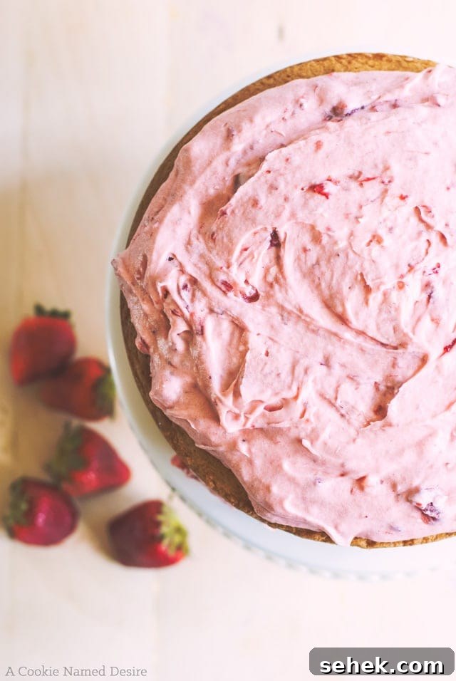 Vanilla Butter Cake with Strawberry-Mint Buttercream Frosting 3 A delicious yellow butter cake with strawberry mint buttercream frosting