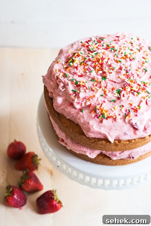 Vanilla Butter Cake with Strawberry-Mint Buttercream Frosting 5 birthday cake strawberry buttercream frosting