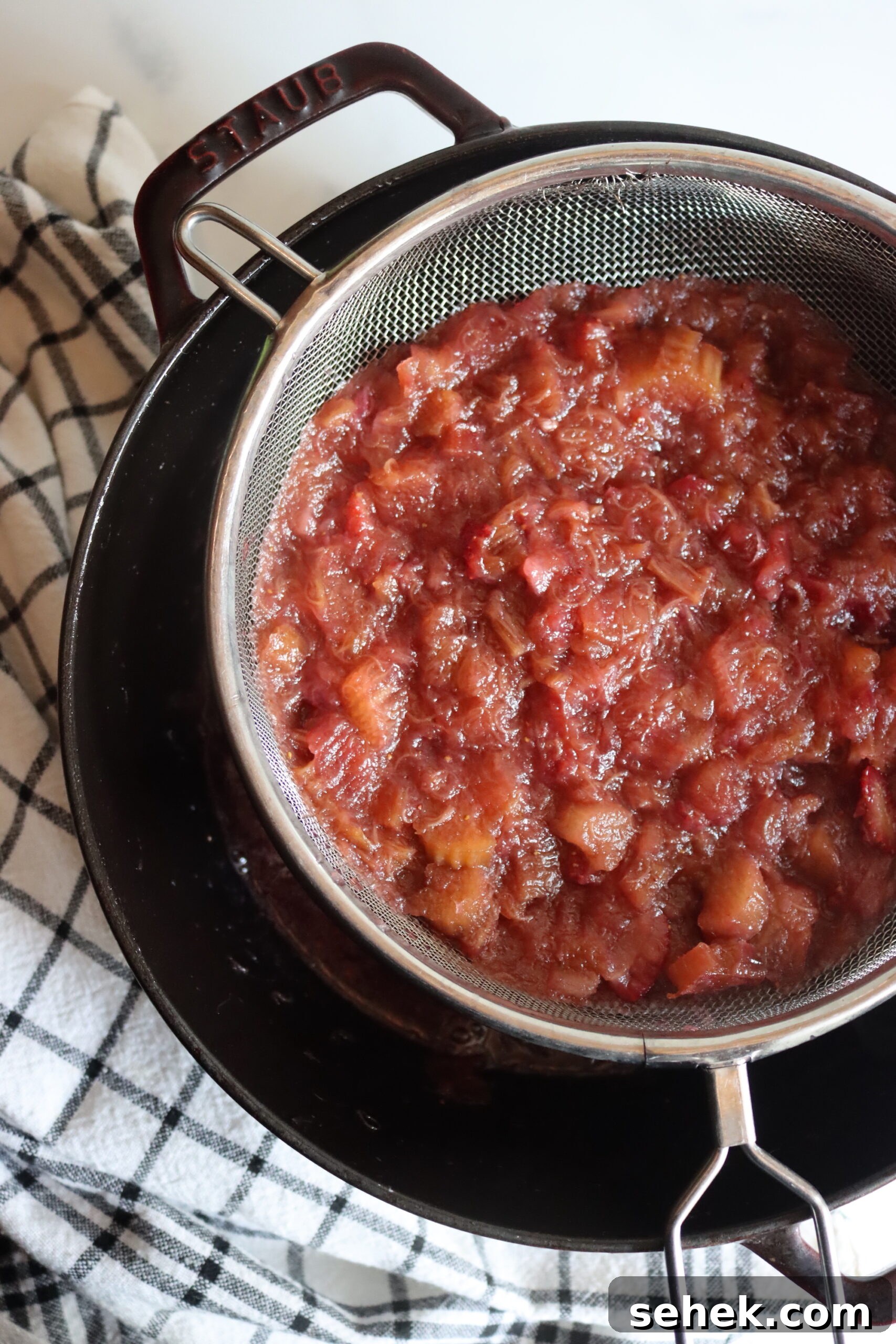 Straining Strawberry Rhubarb Jam