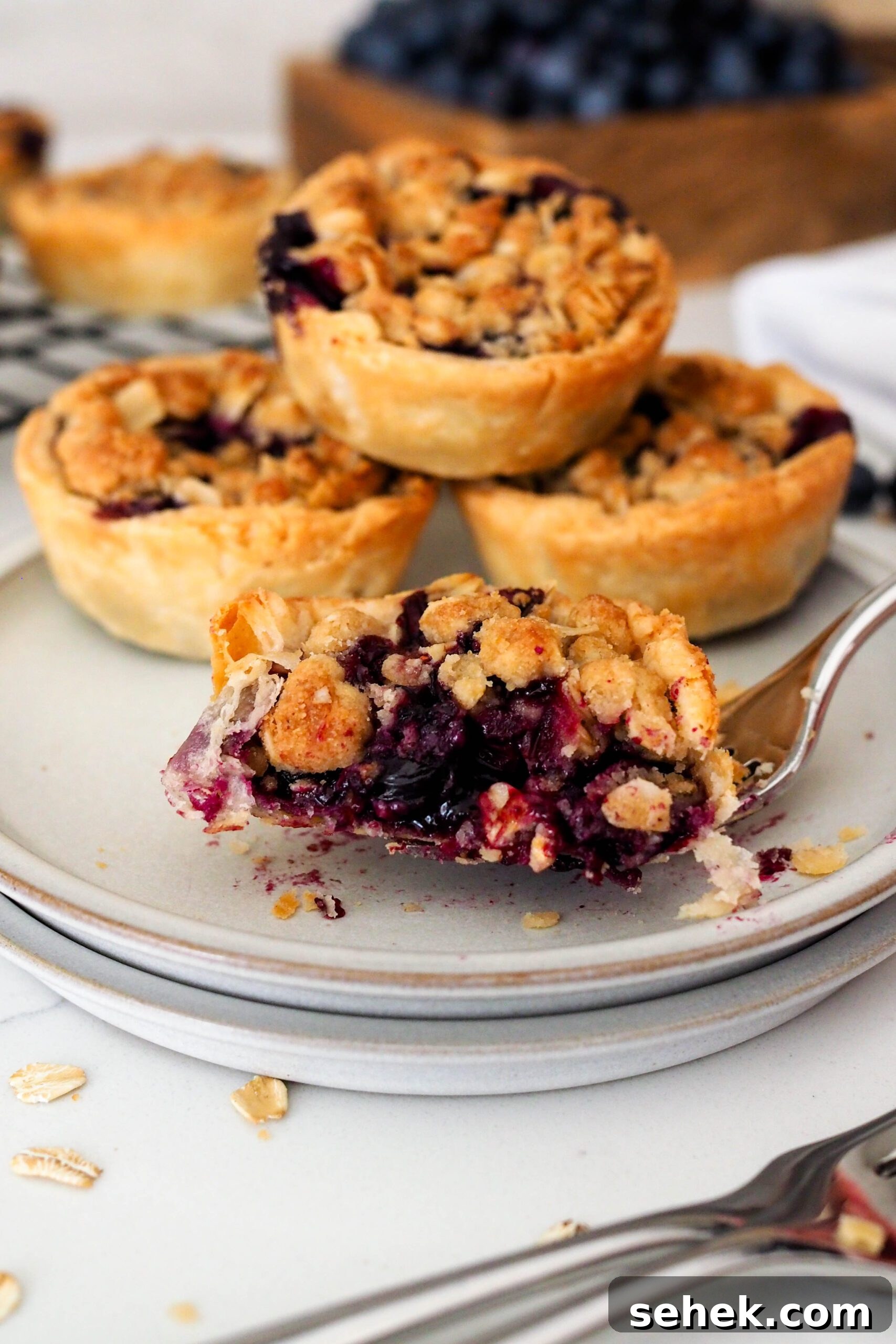 Mini Blueberry Hand Pies: Bite-Sized Fruit Desserts for Any Occasion 2 A closeup of the inside of a mini blueberry pie.