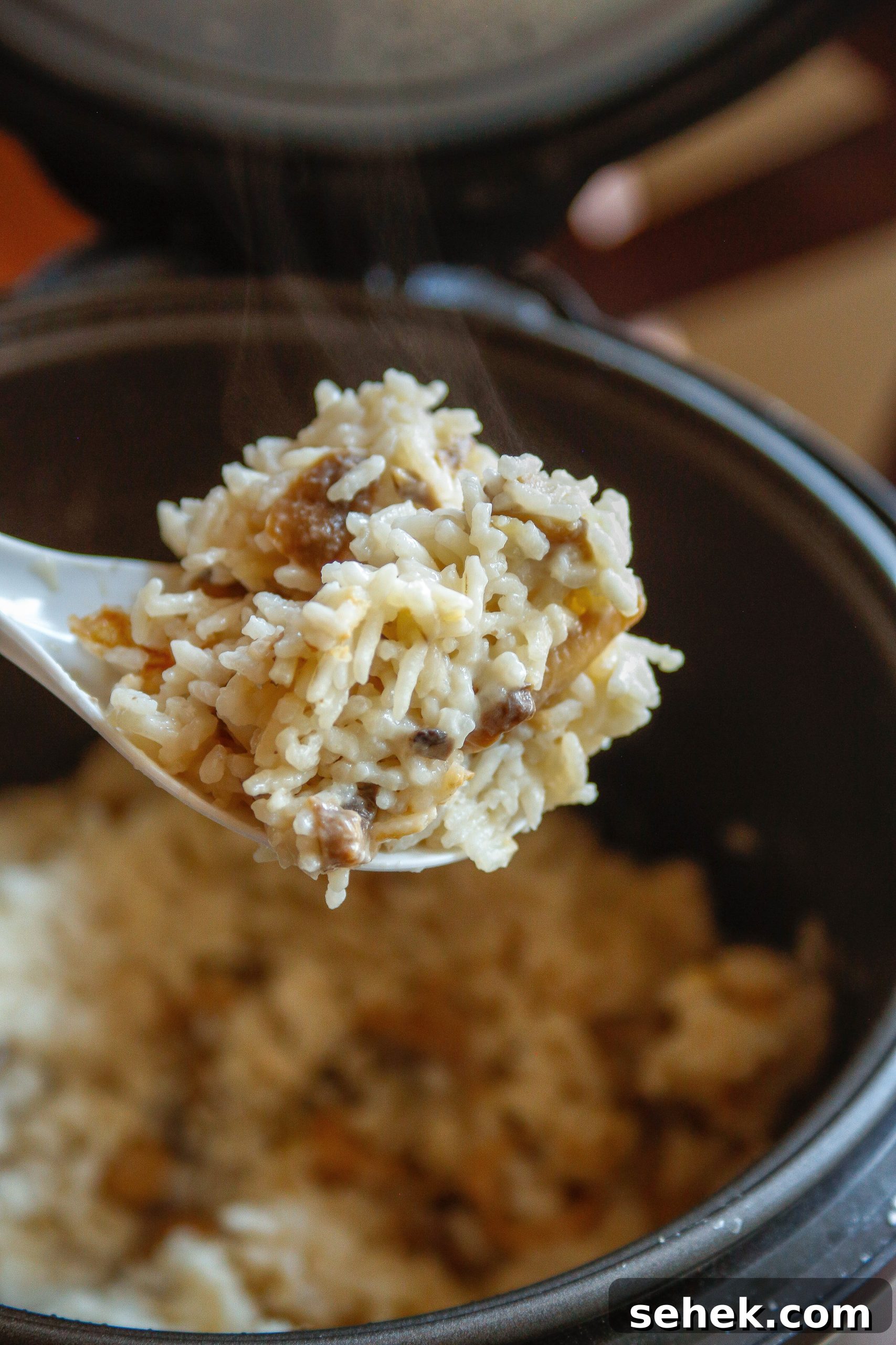 Mushroom Rice in the Rice Cooker: Simple Savory Recipe 4 Creamy mushroom rice texture