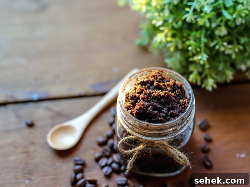 DIY Coffee Sugar Scrub Recipe for Smooth, Glowing Skin 7 homemade sugar scrub with coffee bean next to it.