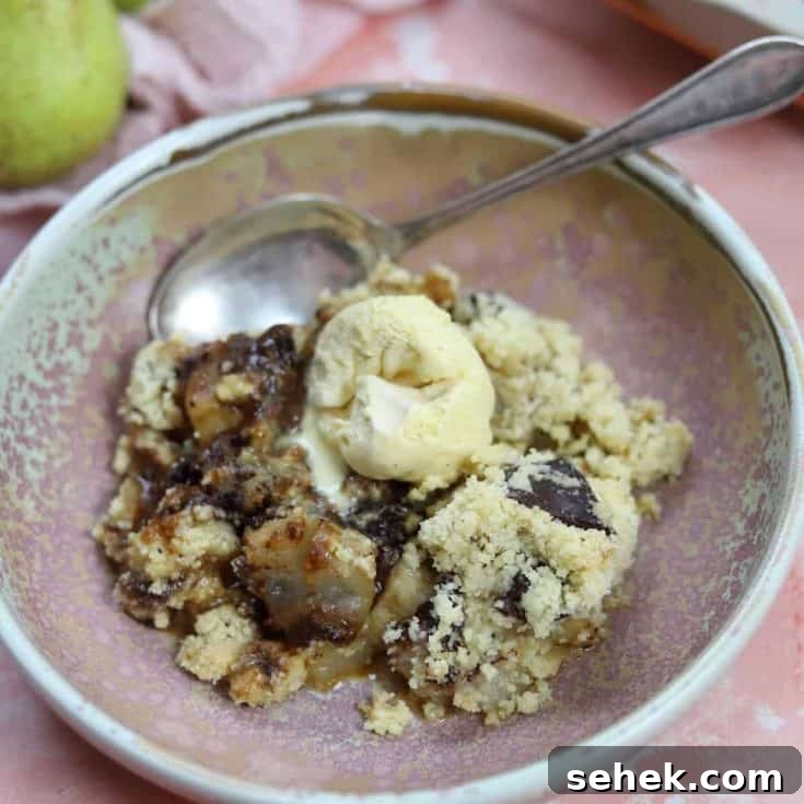 gluten free pear and chocolate crumble