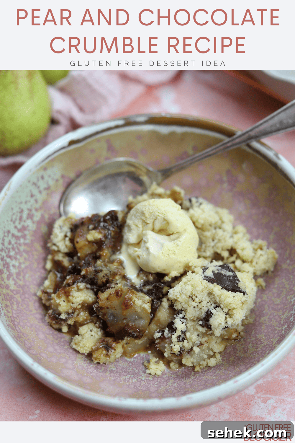 gluten free pear and chocolate crumble