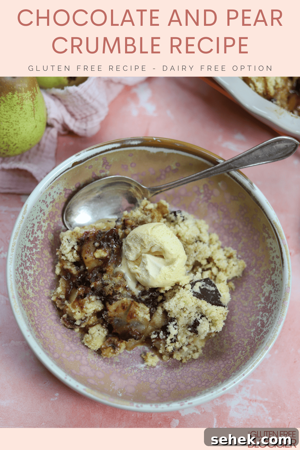 gluten free pear and chocolate crumble