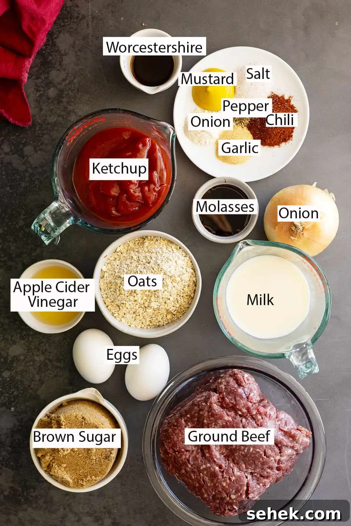 Sticky BBQ Meatballs Recipe That Melts in Your Mouth 3 overhead: ingredients for my BBQ meatball recipe