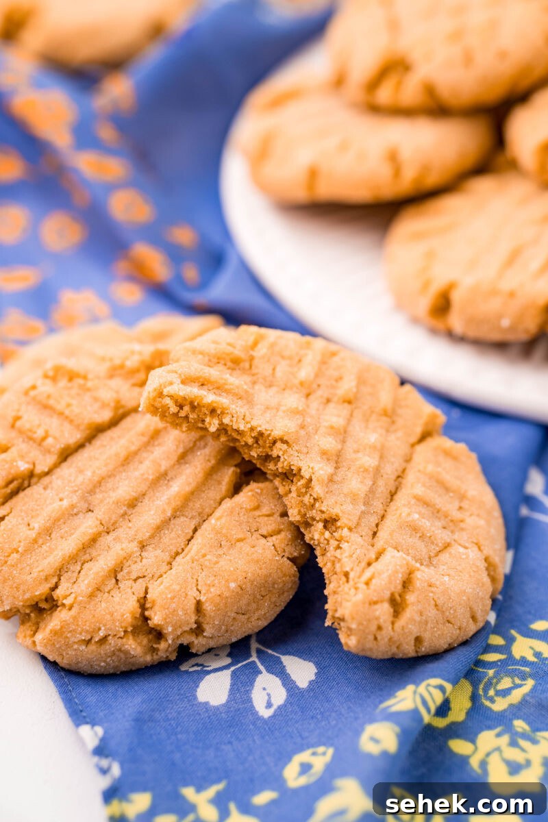 Chewy Peanut Butter Cookies with Crispy Edges: Simple Recipe 10 two peanut butter cookies with a bite taken out of one