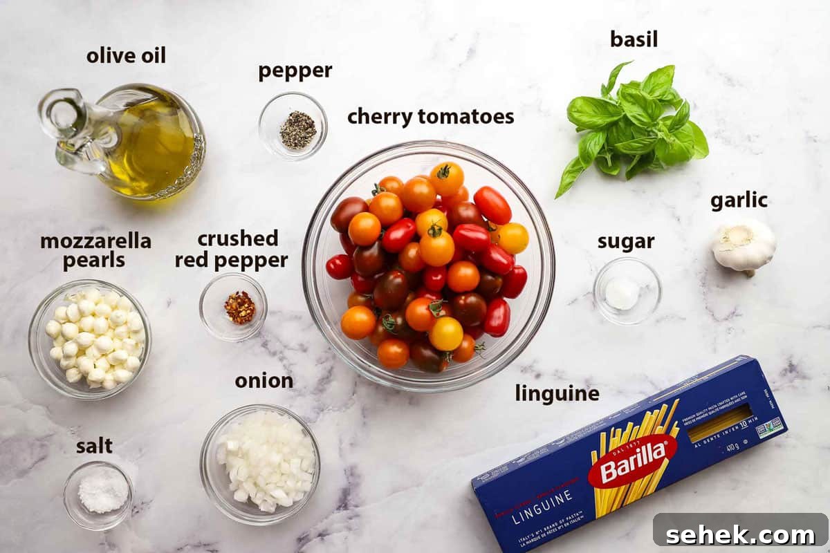 Quick Cherry Tomato Pasta with Garlic and Basil 4 ingredients used to make cherry tomato pasta
