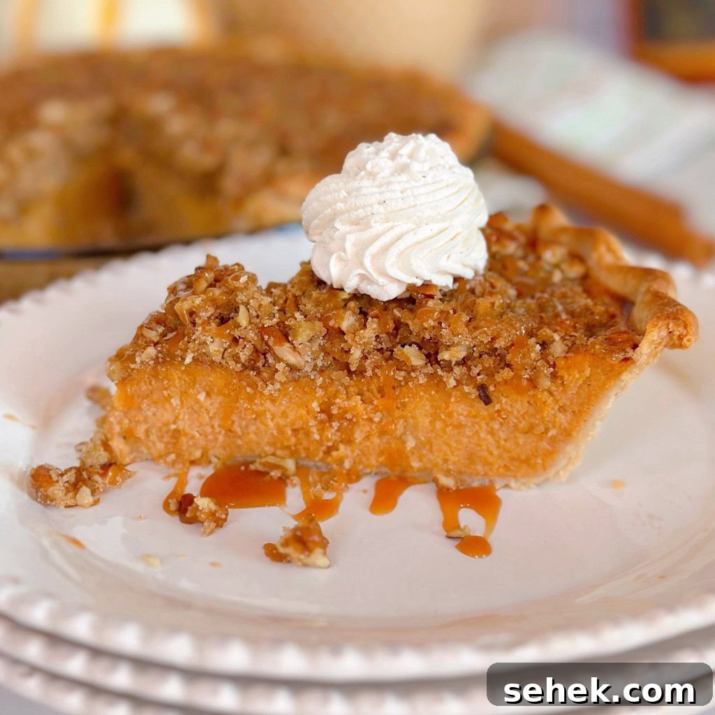 Sweet Potato Pecan Pie: Classic Holiday Dessert Recipe 13 Slice of sweet potato pie with whipped cream.