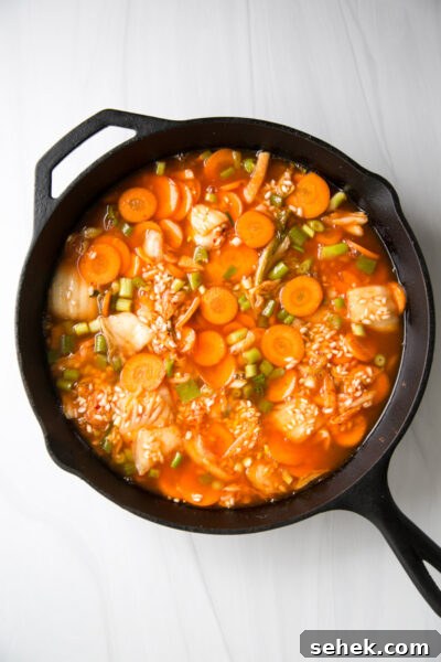 5-Ingredient Gluten-Free Kimchi Chicken Casserole 12 kimchi chicken casserole in a skillet