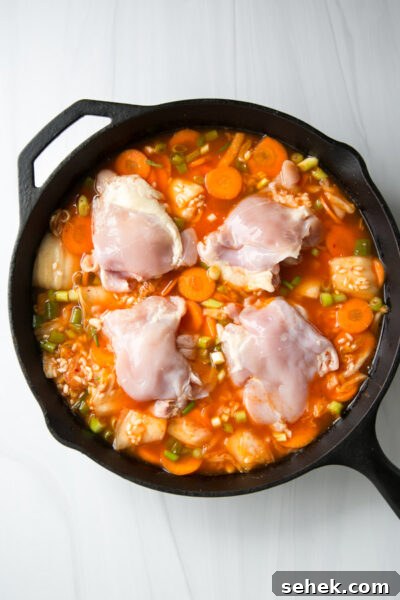 5-Ingredient Gluten-Free Kimchi Chicken Casserole 8 chicken thighs on gluten-free casserole