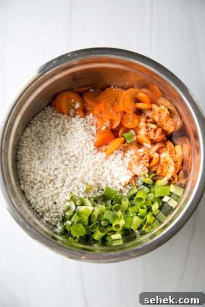 5-Ingredient Gluten-Free Kimchi Chicken Casserole 10 kimchi casserole ingredients in a bowl