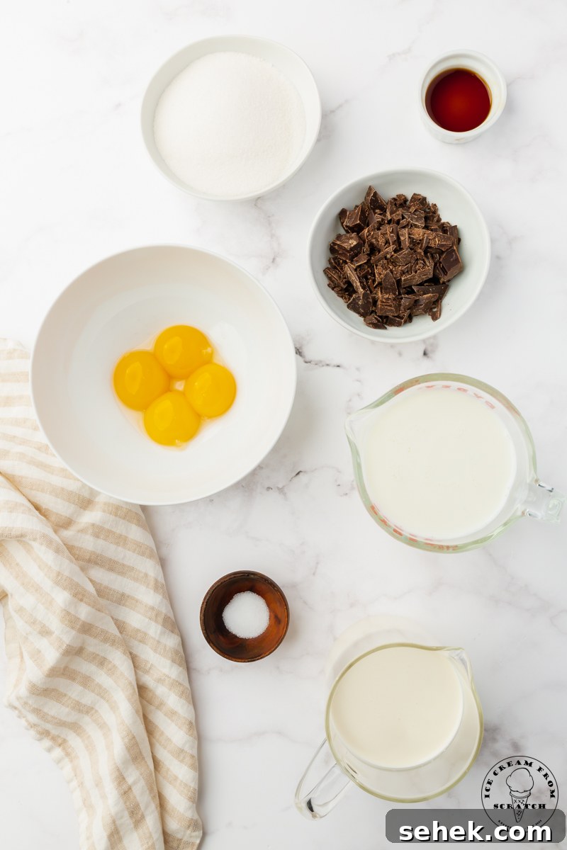 The ingredients needed to make stracciatella ice cream from scratch