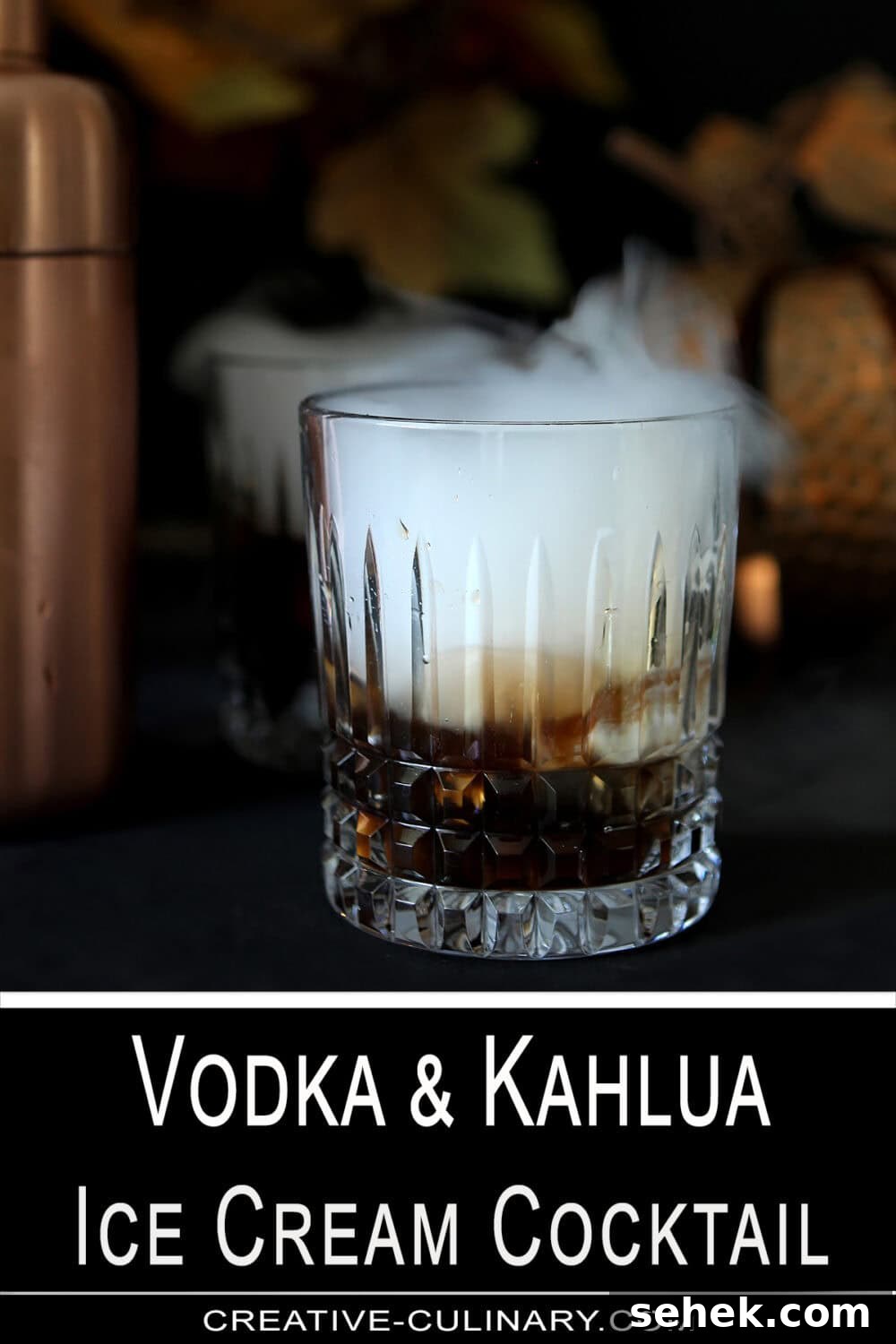 Kahlua Vodka Ice Cream Cocktail Recipe for Dessert Drinks 5 Pin for Black Vodka & Kahlua Cocktail with Vanilla Ice Cream in a crystal low ball glass.