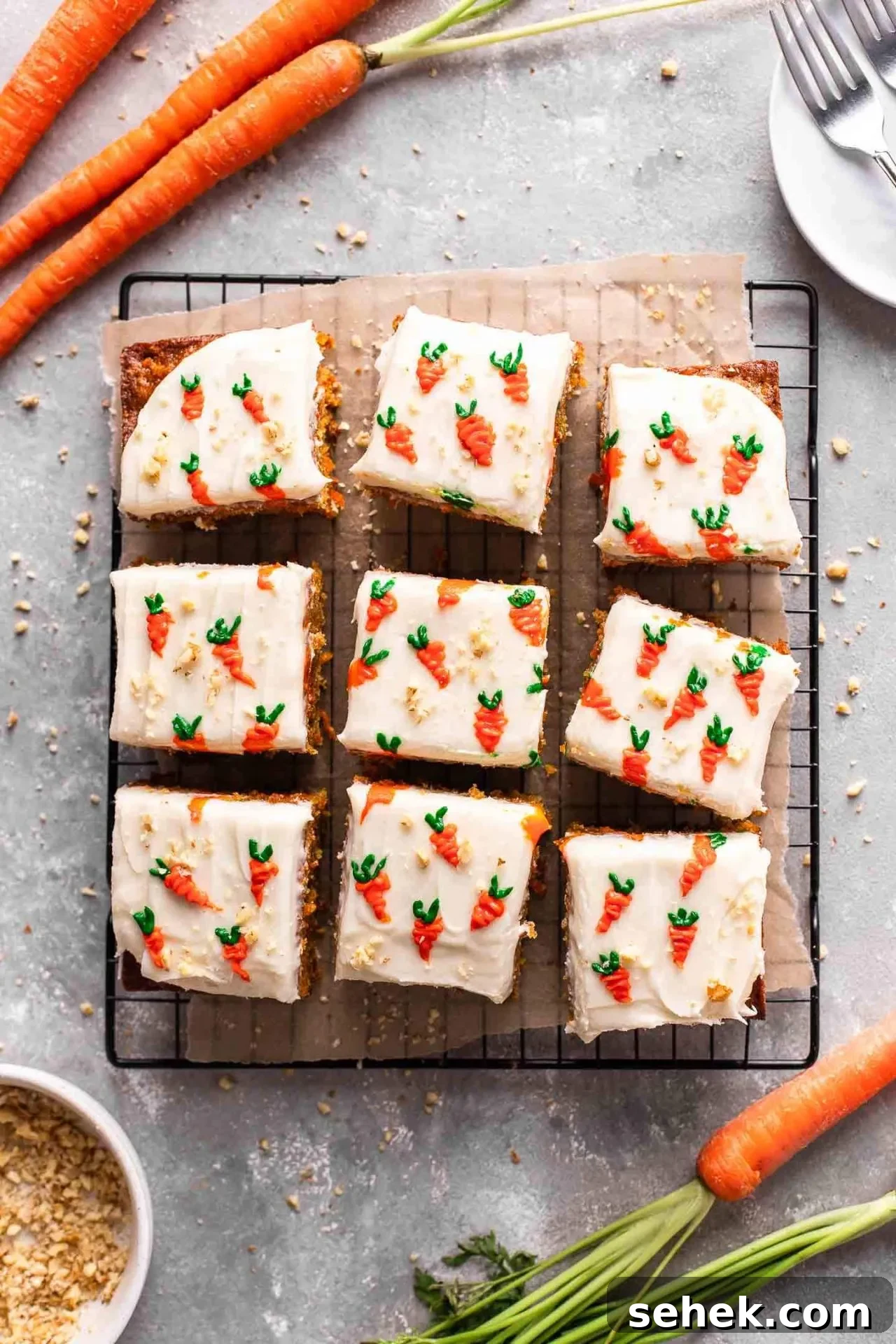 Mini Carrot Cake Recipe for Moist Mini Layer Cakes 2 sliced mini carrot cake on parchment lined wire rack (8)