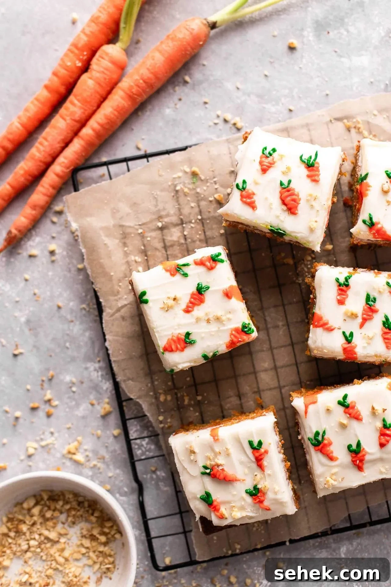 Mini Carrot Cake Recipe for Moist Mini Layer Cakes 6 sliced mini carrot cake on parchment lined wire rack (6)