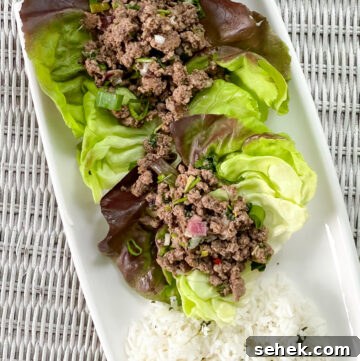 Blackstone Hibachi-Style Chicken Recipe for Grill or Griddle 3 Close up of beef lettuce wraps on a white plate.