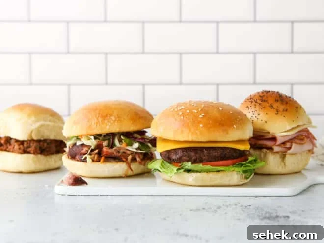Homemade Buns for Sandwiches, Sliders & Burgers 3 sandwiches, sliders and burgers on different buns