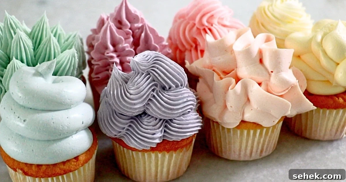Authentic Italian Buttercream Recipe: Smooth, Silky Frosting Guide 3 8 cupcakes frosted with airy and smooth Italian buttercream