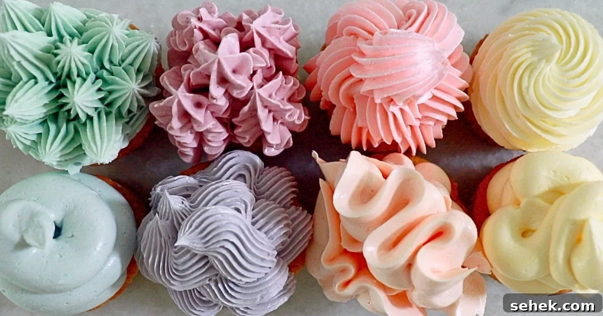 Authentic Italian Buttercream Recipe: Smooth, Silky Frosting Guide 4 cupcakes frosted with stiff Italian meringue buttercream