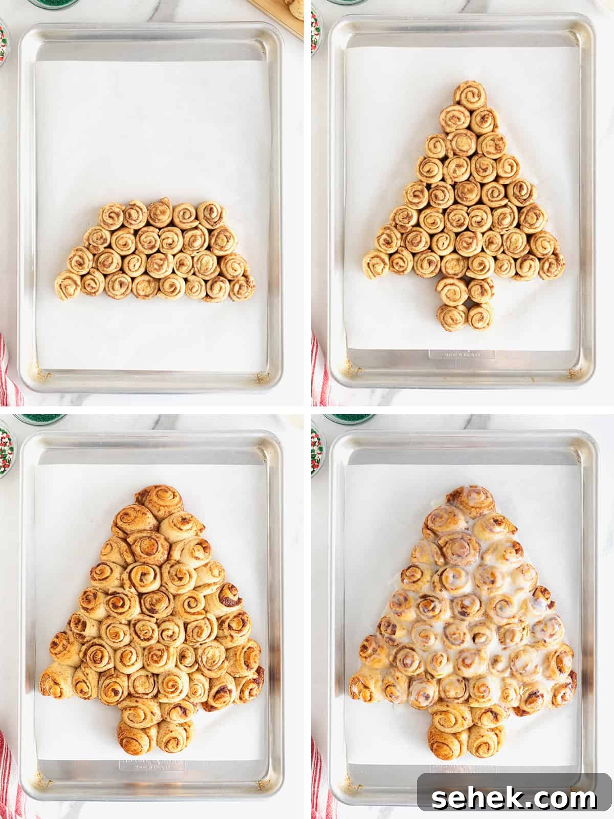 Cinnamon Roll Christmas Tree Pull-Apart Recipe 8 Steps to make a Christmas Tree shaped cinnamon roll pull-apart.