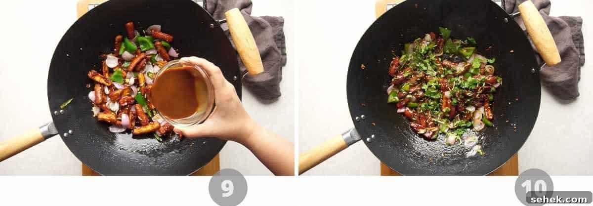 Step by step picture collage showing how to make babycorn chilli