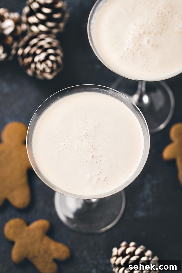 Gingerbread Martini Recipe: Festive Christmas Cocktail Guide 7 overhead photo of 2 glasses of gingerbread martini with gingerbread cookies for dipping