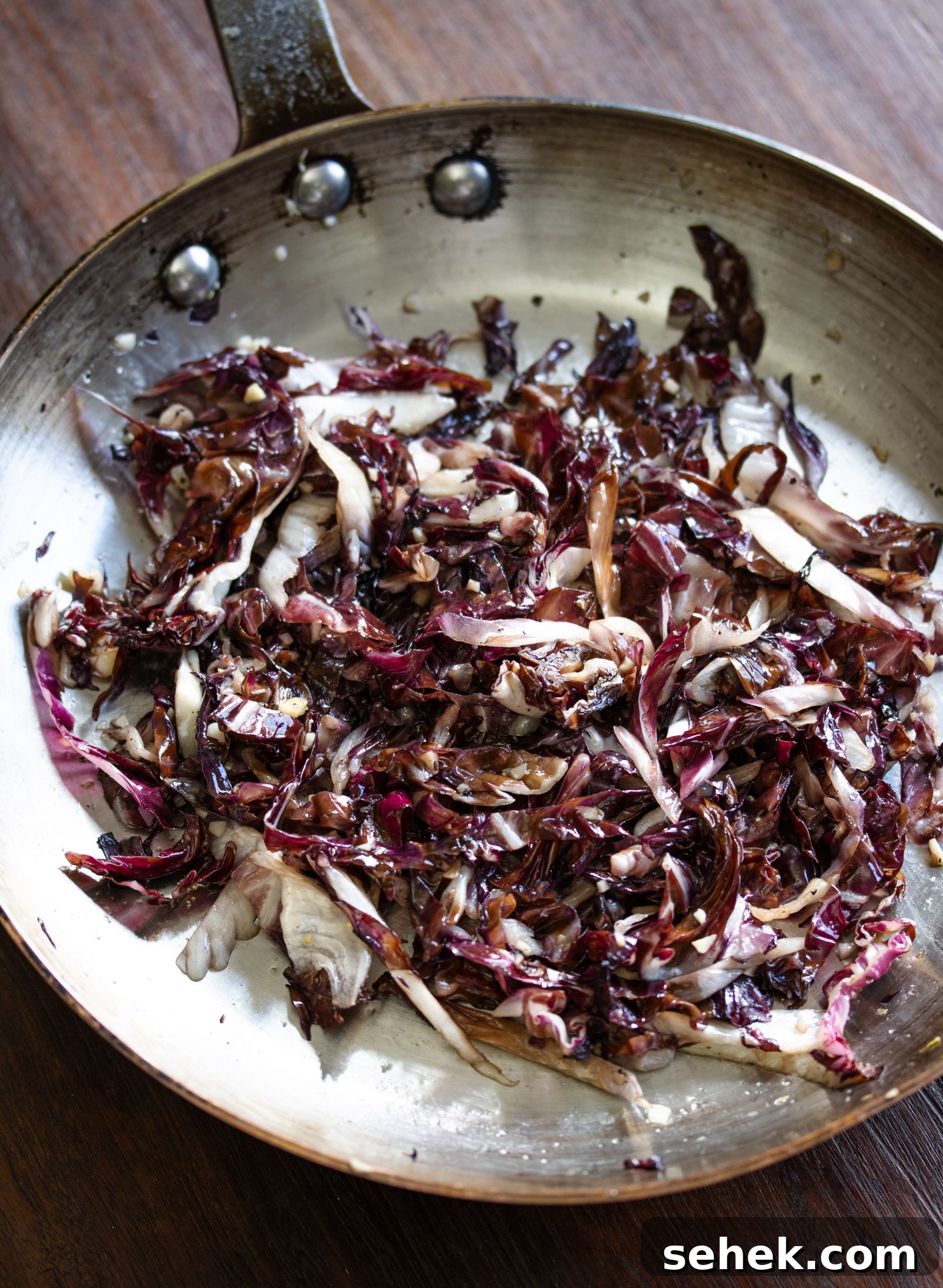 Linguine Pasta, Radicchio and Pecorino Romano done in a large skillet