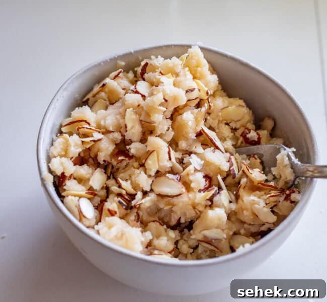 Raspberry Almond Streusel Crumble Bars 8 almond streusel mixed together in a bowl.