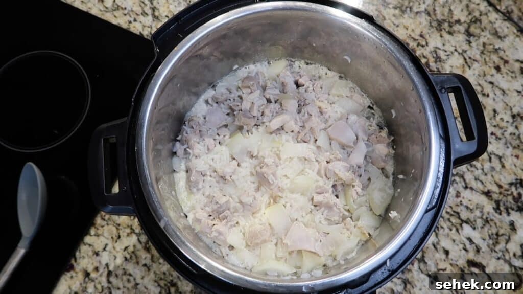 Instant Pot Nashville Hot Chicken with Spiced Rice 16 Cooked chicken and rice in pot
