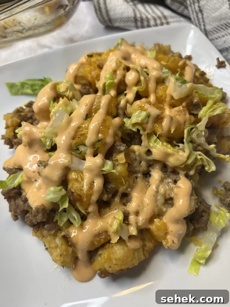 Big Mac Tater Tot Casserole Recipe: Cheeseburger Tater Bake 15 img 4275 14