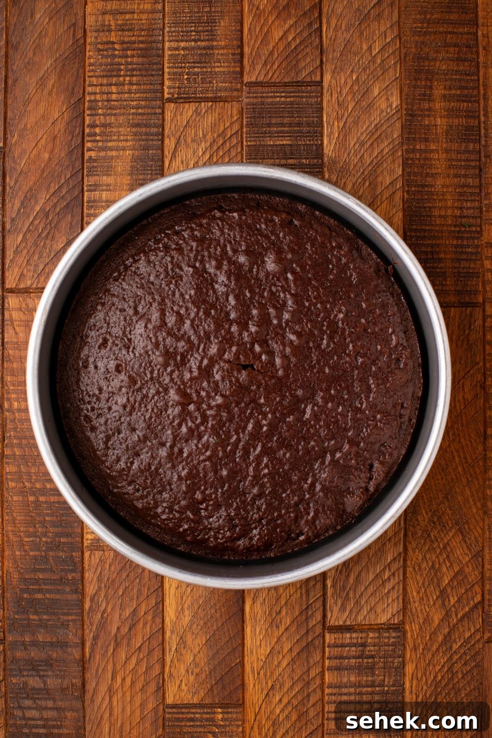 chocolate cake in a round pan