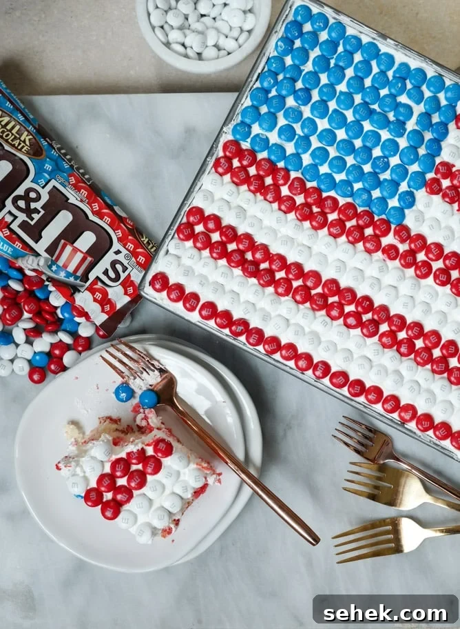 Red, White & Blue Poke Cake with M&M’S Video Tutorial 2 red white and blue poke cake with M&M's I howsweeteats.com