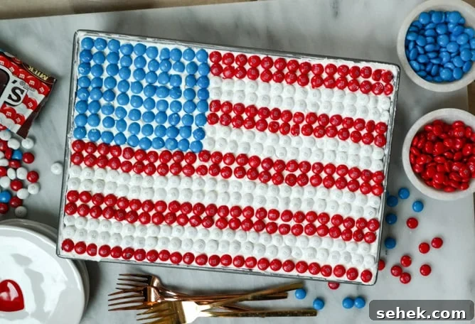 Red, White & Blue Poke Cake with M&M’S Video Tutorial 4 red white and blue poke cake with M&M's I howsweeteats.com
