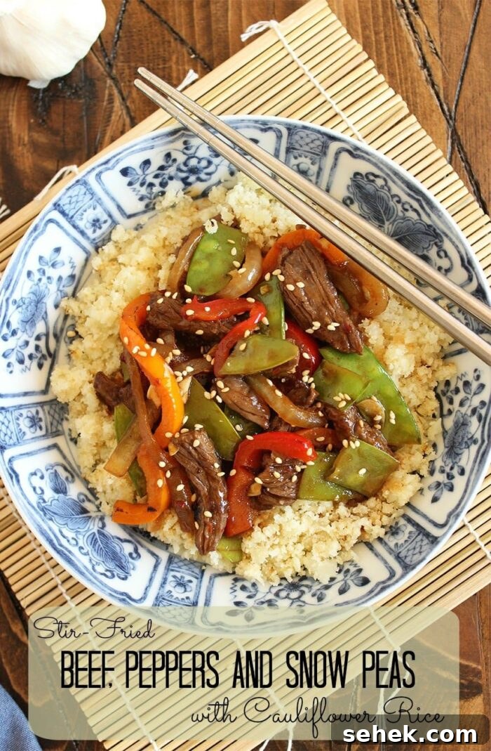 Stir-Fried Beef with Peppers, Snow Peas & Cauliflower Rice 2 Stir-Fried Beef Peppers and Snow Peas with Cauliflower Rice | The Suburban Soapbox #cauliflowerrice #lowcarb #stirfry