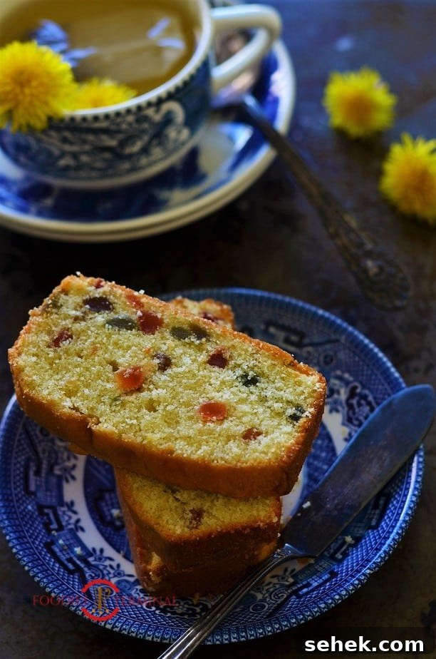 Tutti Frutti cake on a blue plate