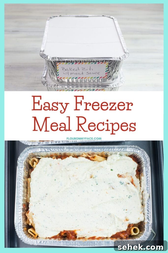 assembled baked ziti in a food storage aluminum tray