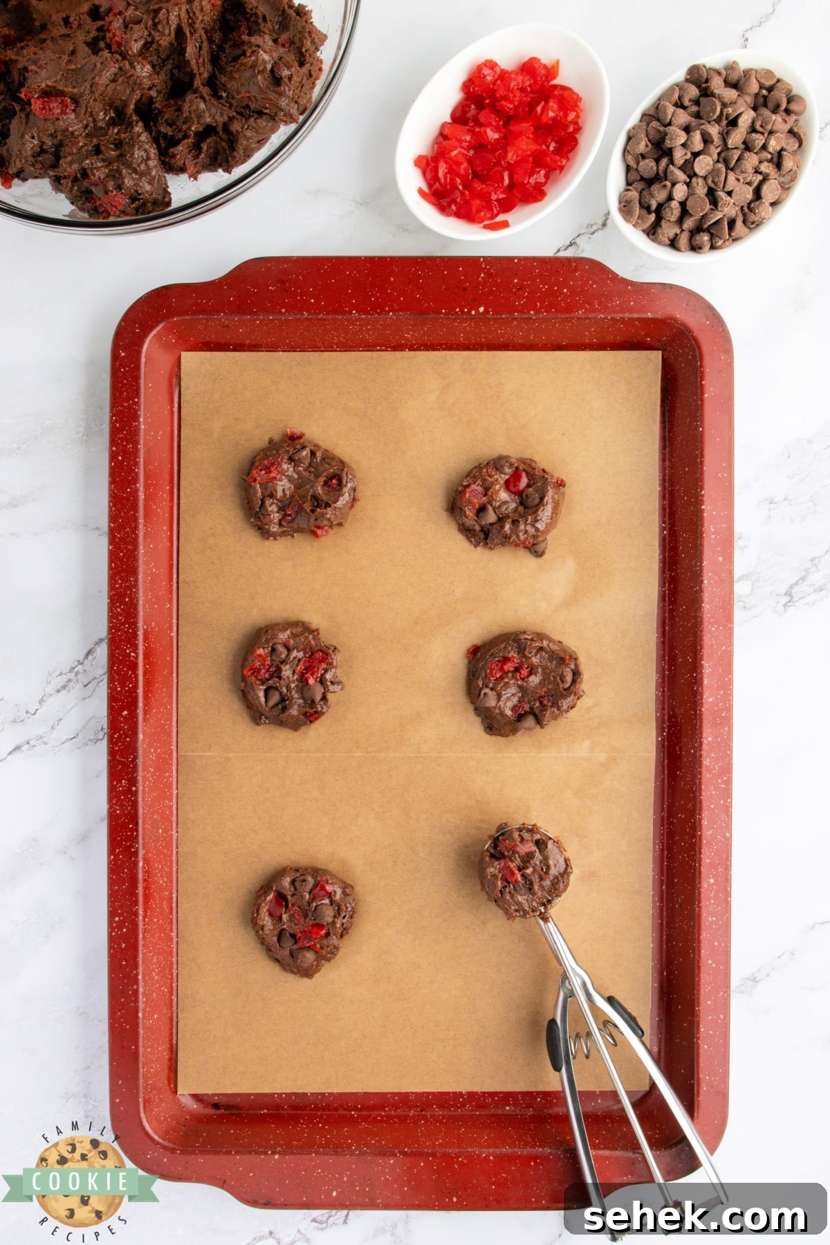 Double Chocolate Banana Split Cookies Recipe for Chocolate Lovers 10 Scoop cookie dough onto cookie sheet.