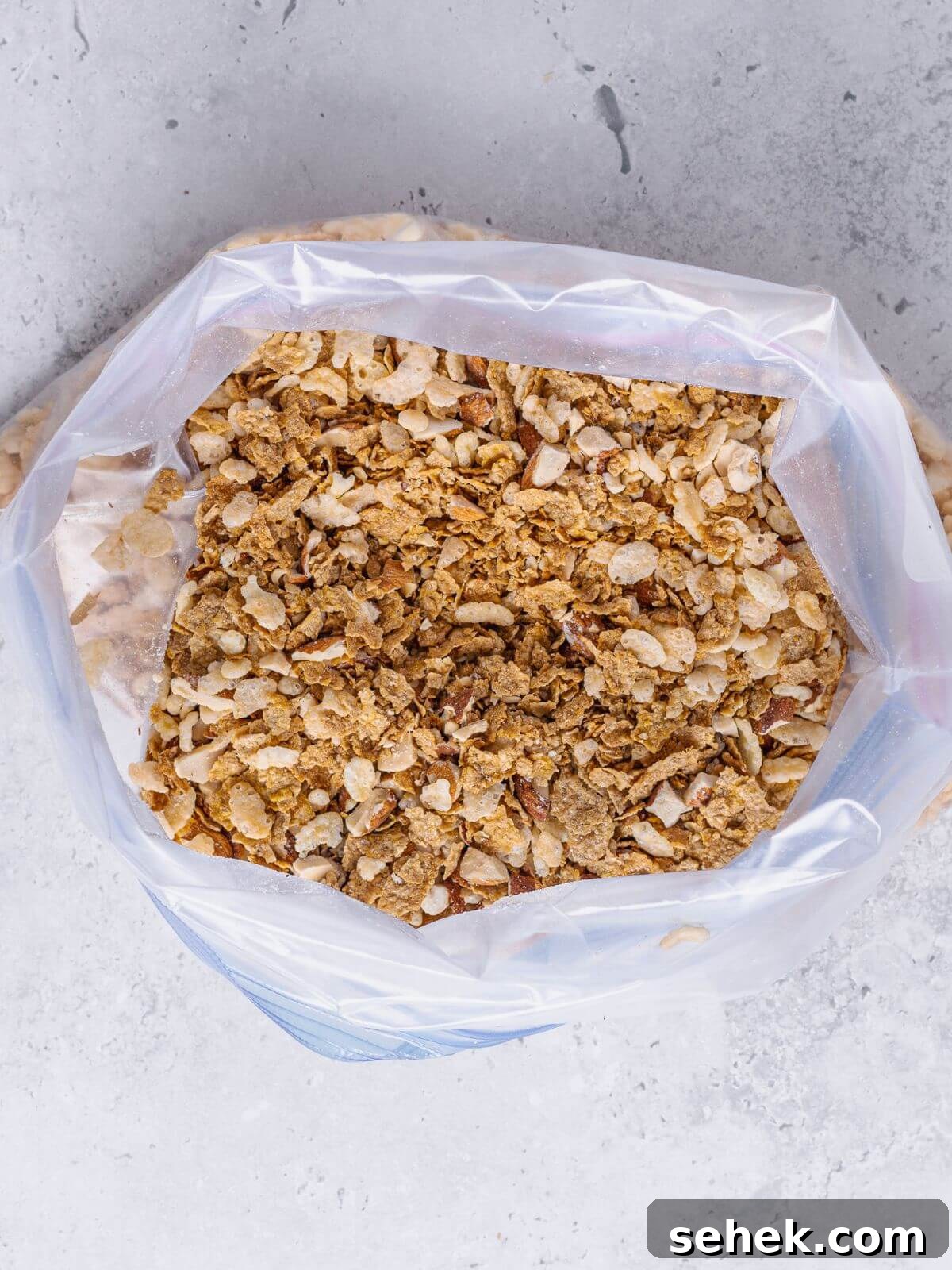 Chocolate Cornflake Cakes with Rice Krispies: No-Bake Treats 7 A combination of rice crispies with almond and cornflakes in a ziplock bag.