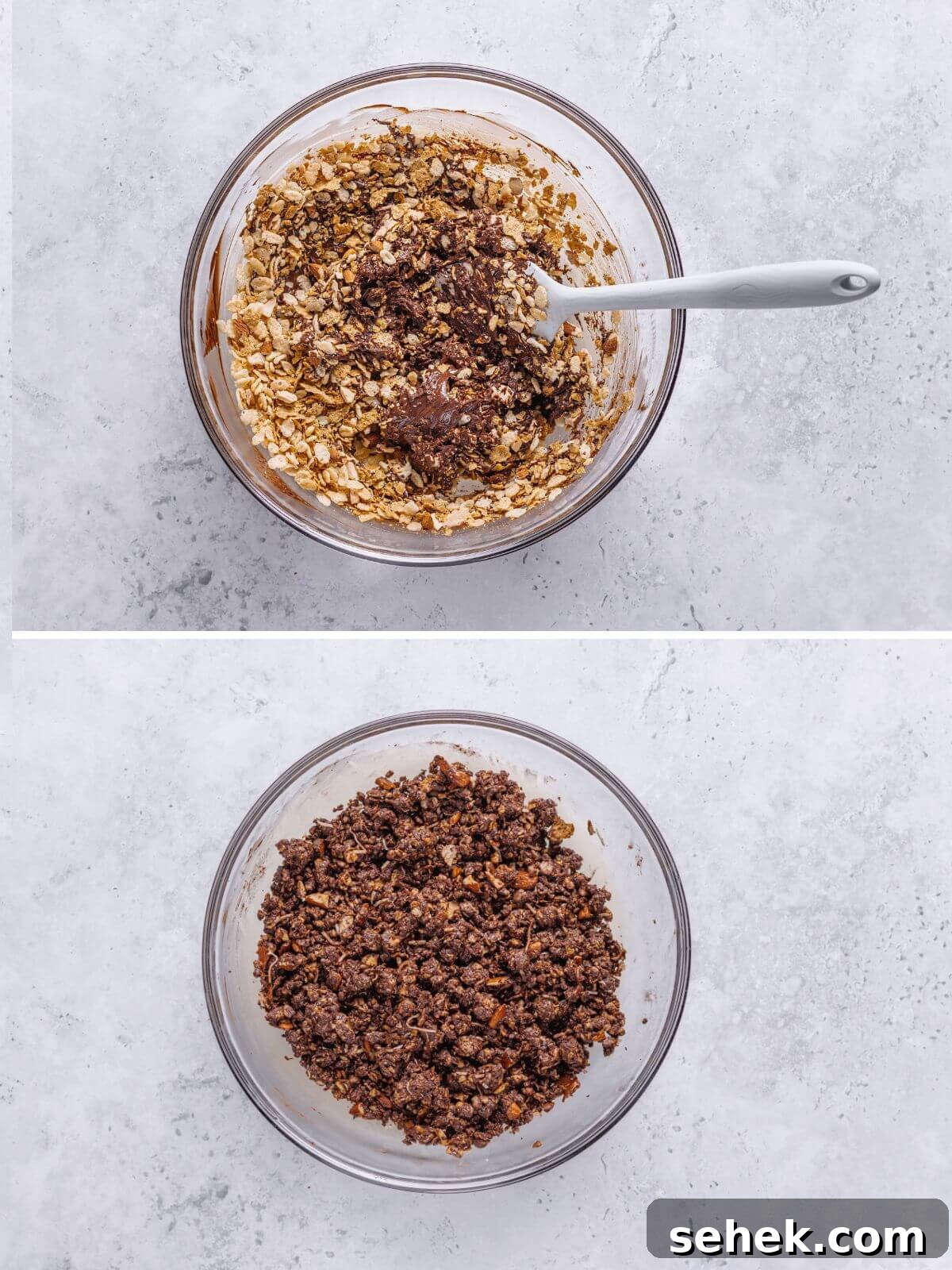 Chocolate Cornflake Cakes with Rice Krispies: No-Bake Treats 8 Combining the crispies with the melted chocolate.