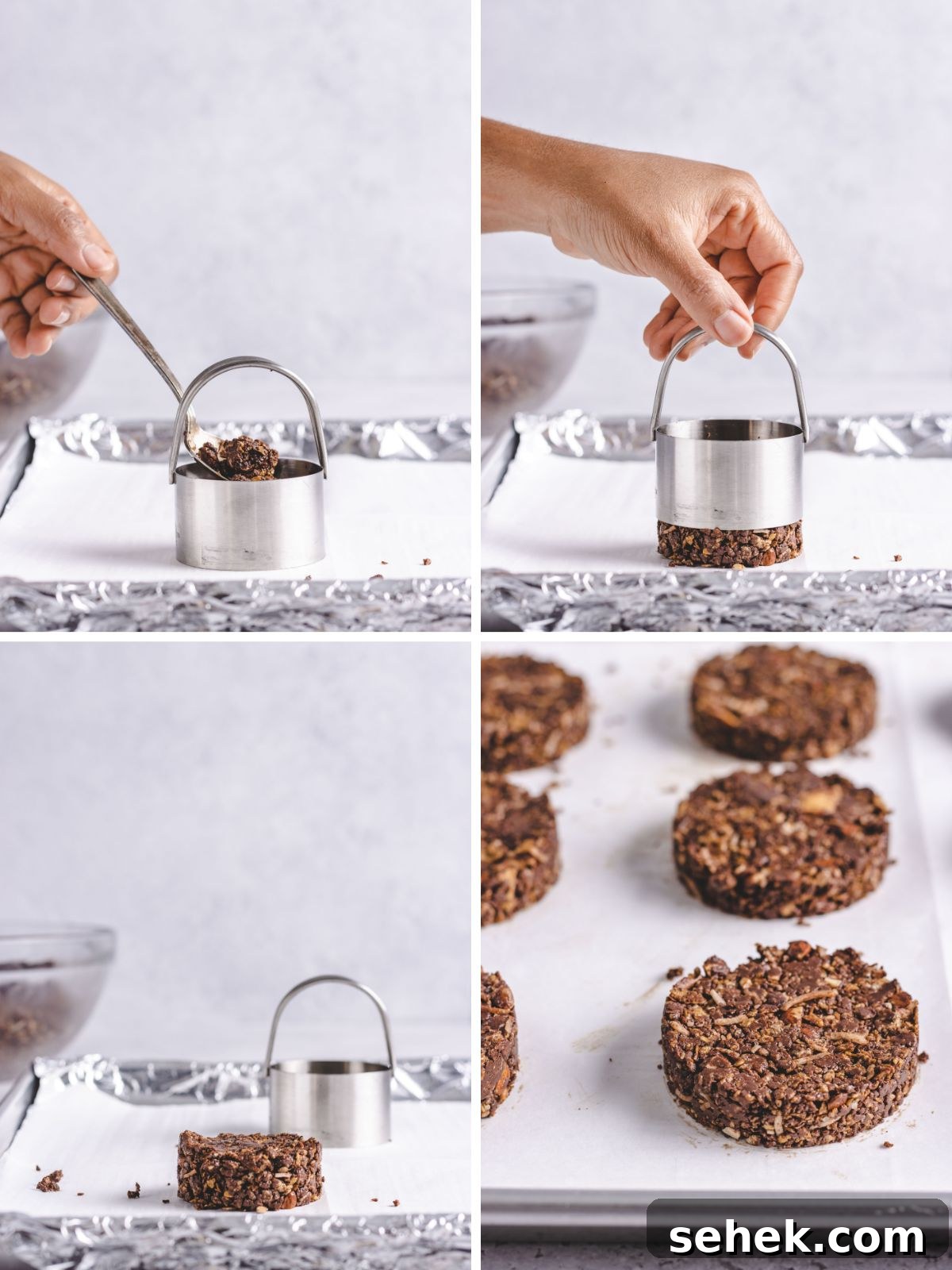 Chocolate Cornflake Cakes with Rice Krispies: No-Bake Treats 9 Placing the mix into a biscuit cutter.