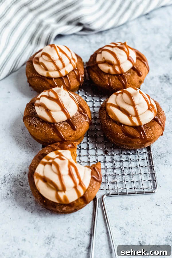Pumpkin donuts with salted caramel cream cheese frosting pumpkin donuts topped with salted caramel cream cheese frosting and salted caramel sauce drizzle on a safety grater