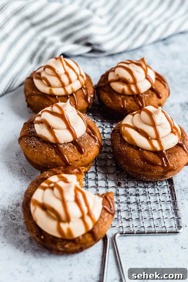 Pumpkin donuts with salted caramel cream cheese frosting pumpkin donuts topped with salted caramel cream cheese frosting and salted caramel sauce drizzle on a safety grater